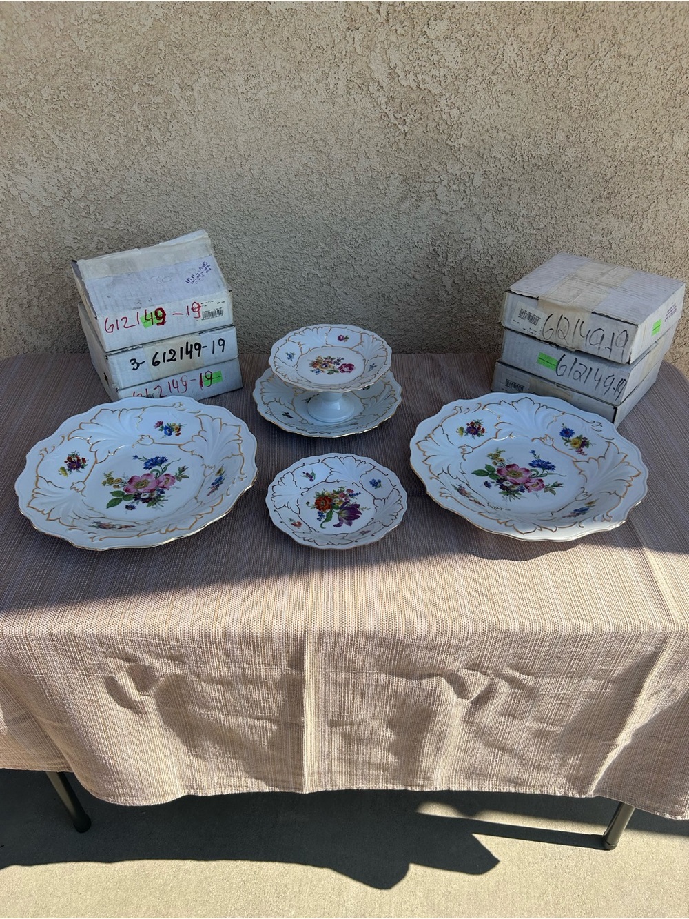 Weimar Echt Cobalt Floral Porcelain Dessert Plates and Compote White with Gold